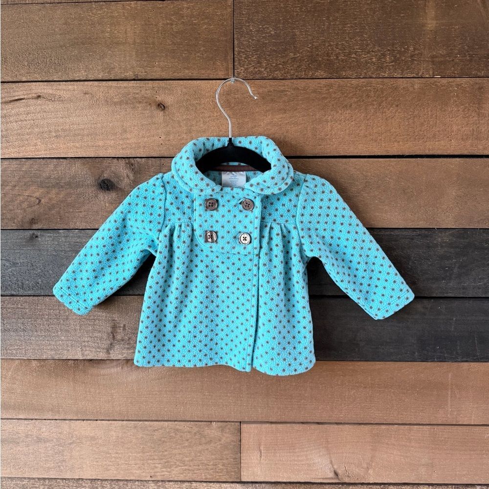 Vintage Teal Brown Polka Dot Fleece Coat Double Breasted 3–6M Baby